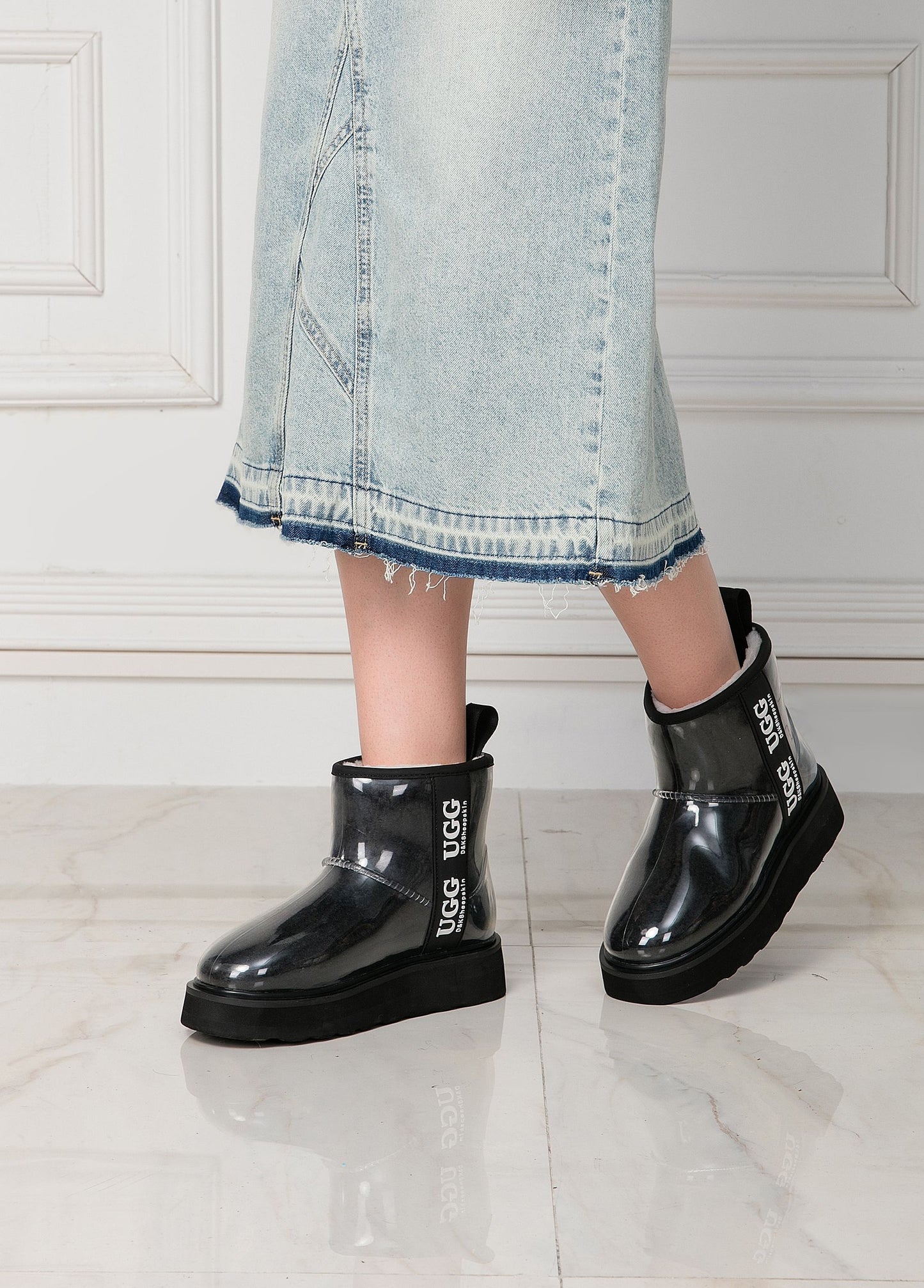 DK097 Clear Mini Classic PU waterproof Australia Sheepskin Rain ugg boots