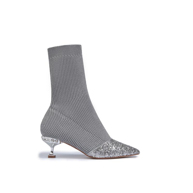 DK328 Lurex Knit Ankle Boot