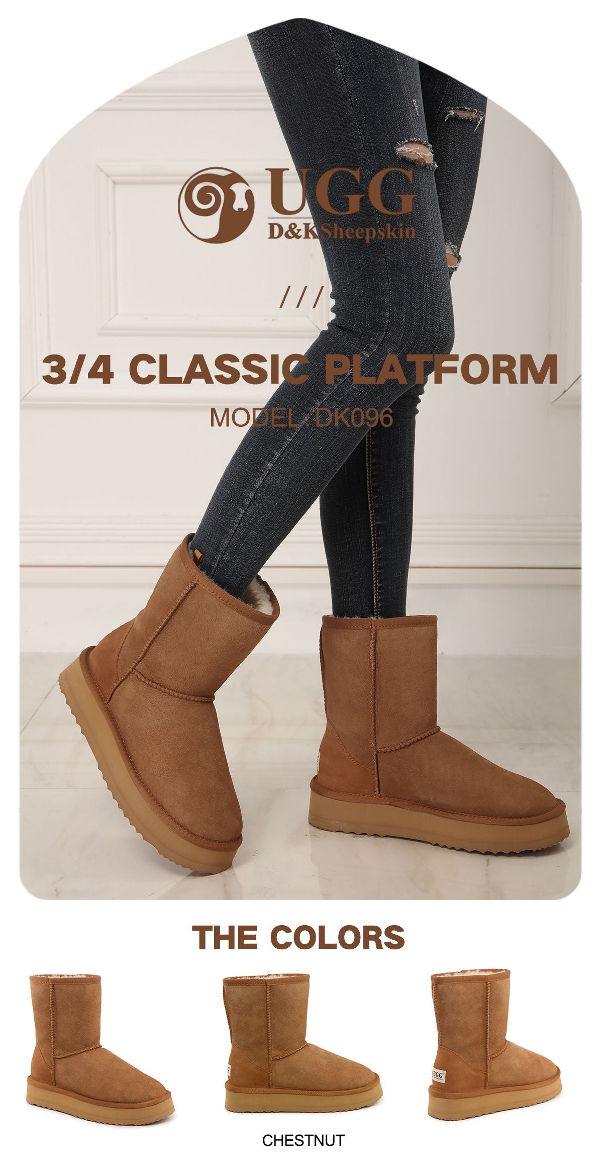 DK096 3/4 Platform Classic Short Australia Sheepskin UGG