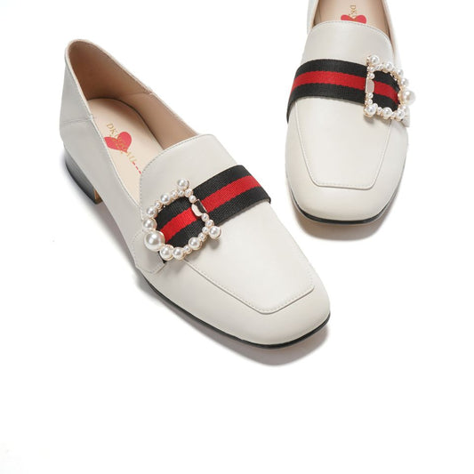 DK1630 Daisy Pearl -Strap Flat soft leather shoes